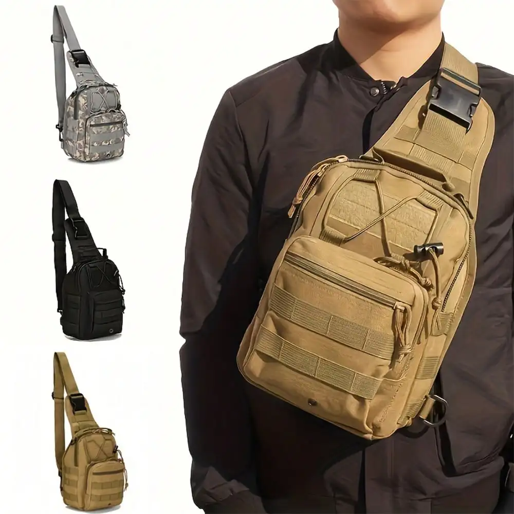 Outdoor MOLLE Chest Bag Multi-functional Camo Shoulder Bag Nylon Mountain Climbing Camping Fishing Trekking Chest Pack