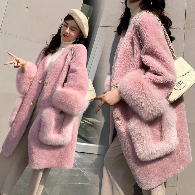 

Women Warm Luxury Faux Mink Fur Trench Coat Imitation Fox Fur Jacket Cardigan Pockets Single-breasted Fleece Furry Tops Abrigos