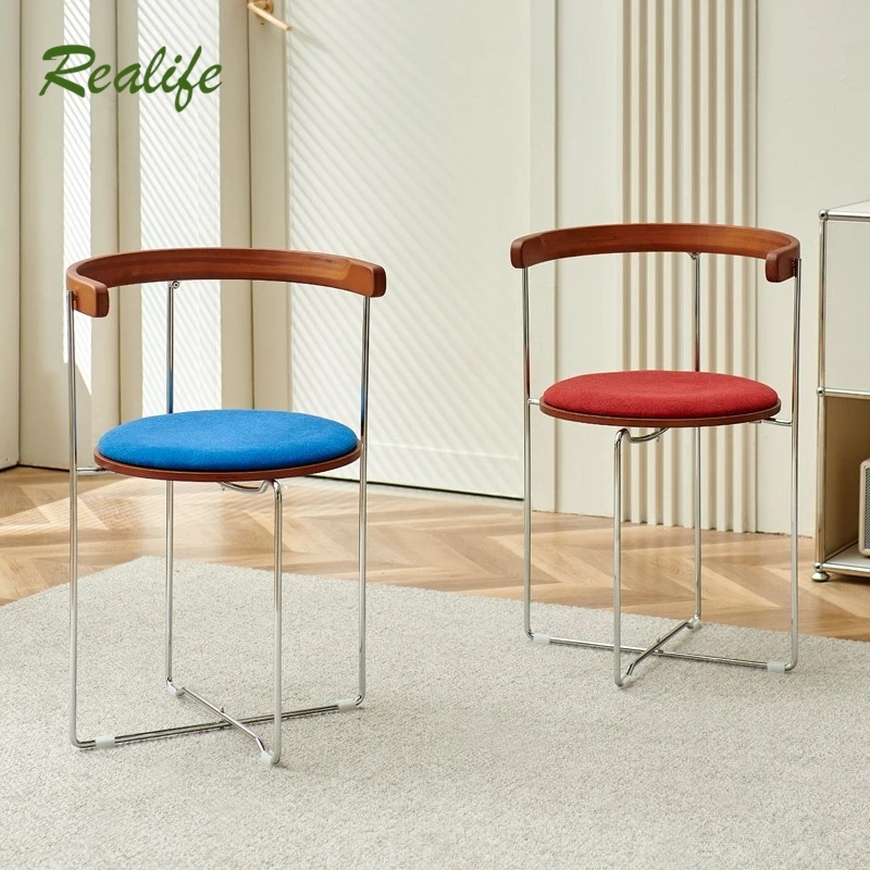 Realife Nordic Folding Chair Vintage Solid Wood Soft Pack Dining Chair Home Leisure Armchair Modern Minimalist Living Room