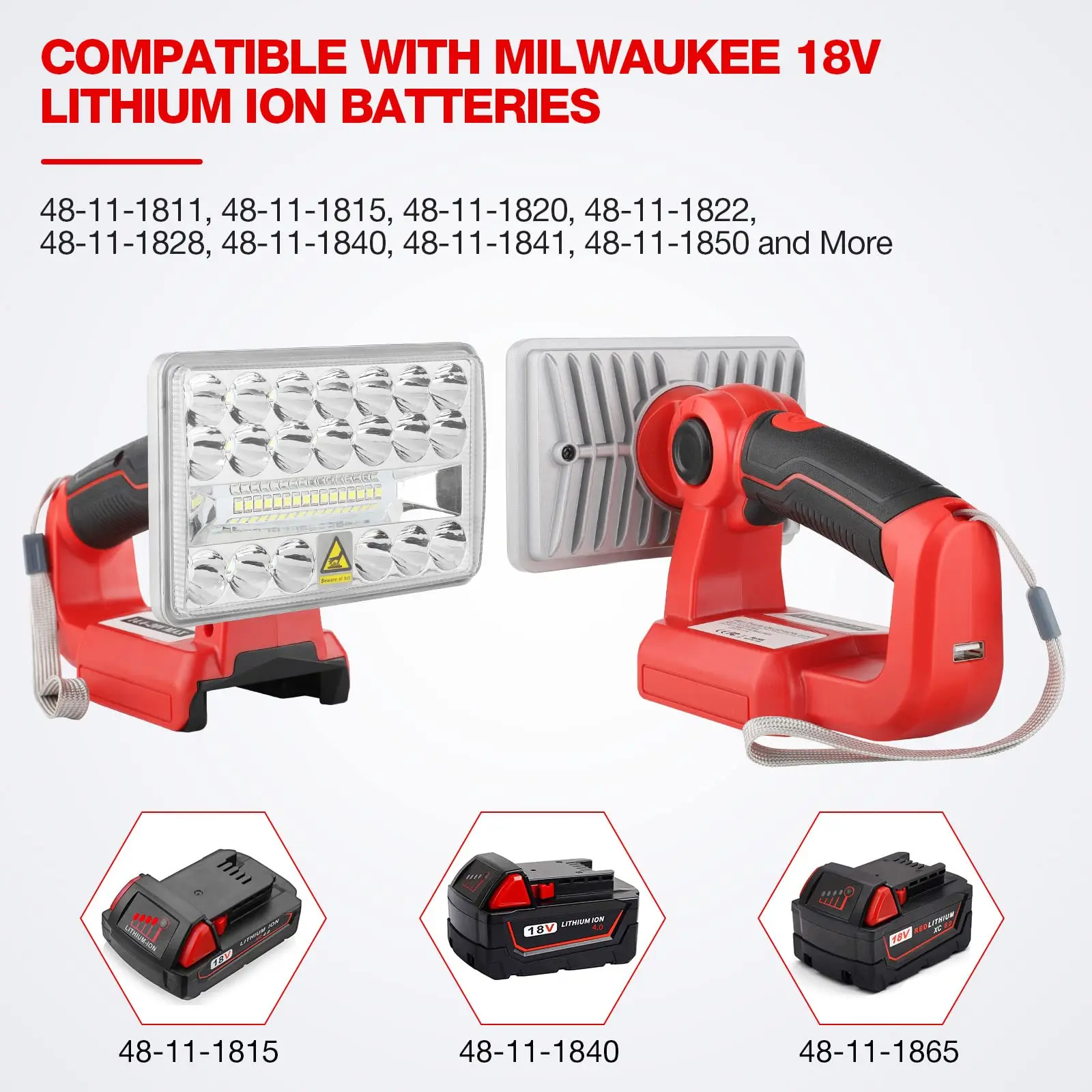 LED Work Light Flashlight For Milwaukee m18 18V Battery 18w 2000lm Portable Floo