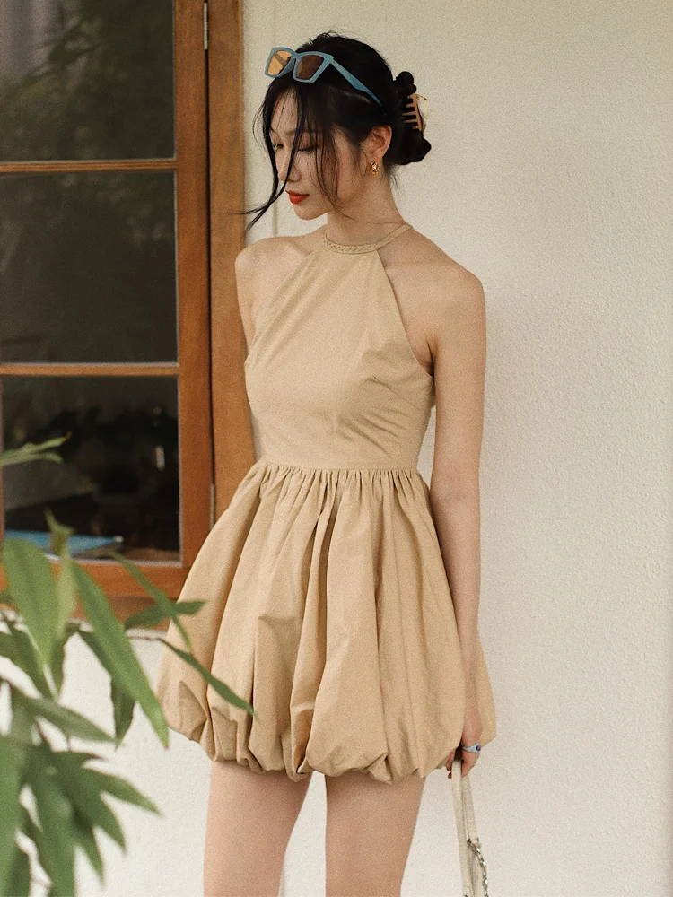 

Design Feels Pure and Wants to Be a Style Woven Rope Neck Solid Color Flower Bud Round Neck High
