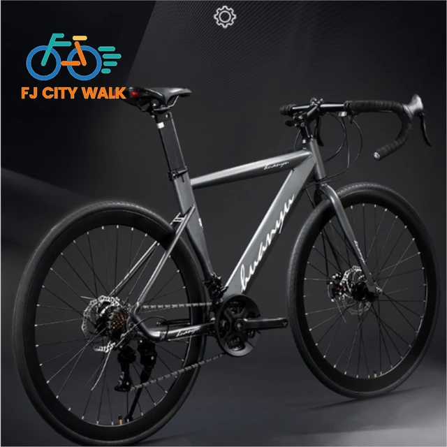 FJ Bend High Carbon Steel Variable Speed Wind Shock Absorber Road Bike 700C Male Female Adult Student Disc Brake 24 Speed Bikes 1