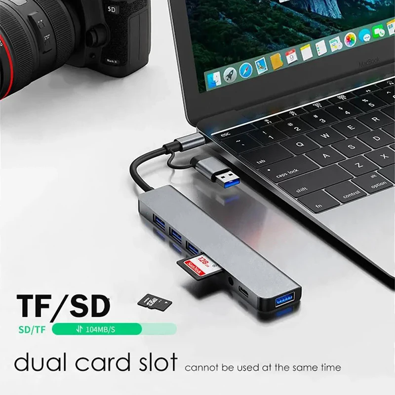 USB A نوع C Hub مكثف محطة إرساء محول متعدد SD TF ق...