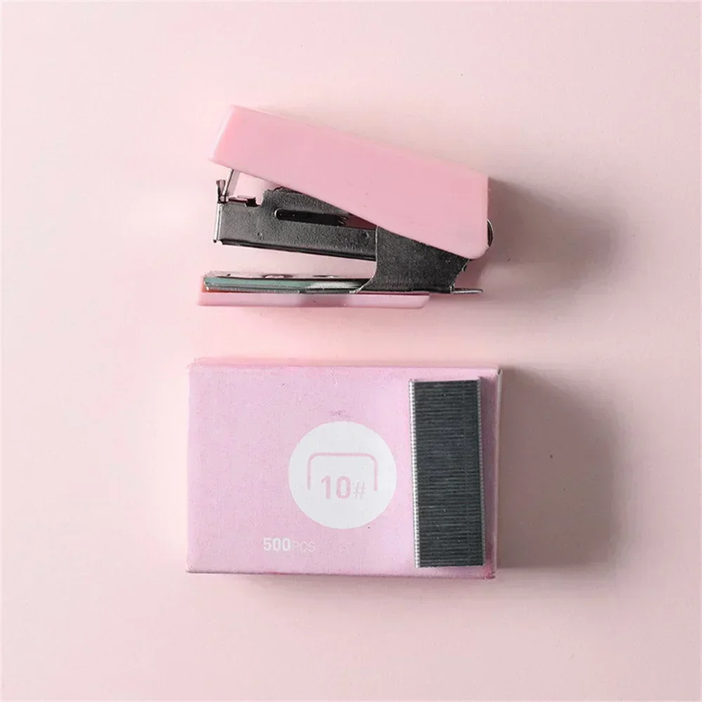 Push Stapler Mini Stapler Set Metal Stapler Morandi Color Metal Stapler Set with 500pcs 10# Staples Cute Mini Stapler Binding Tools Cute Stationery School Office Supplies
