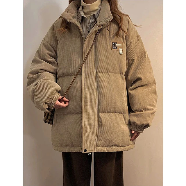 Parkas en velours côtelé pour femmes, Doudoune respirante, Streetwear d'hiver, Doudoune optique chaude, Poches coréennes, Coton rembourré, Nouveau 5