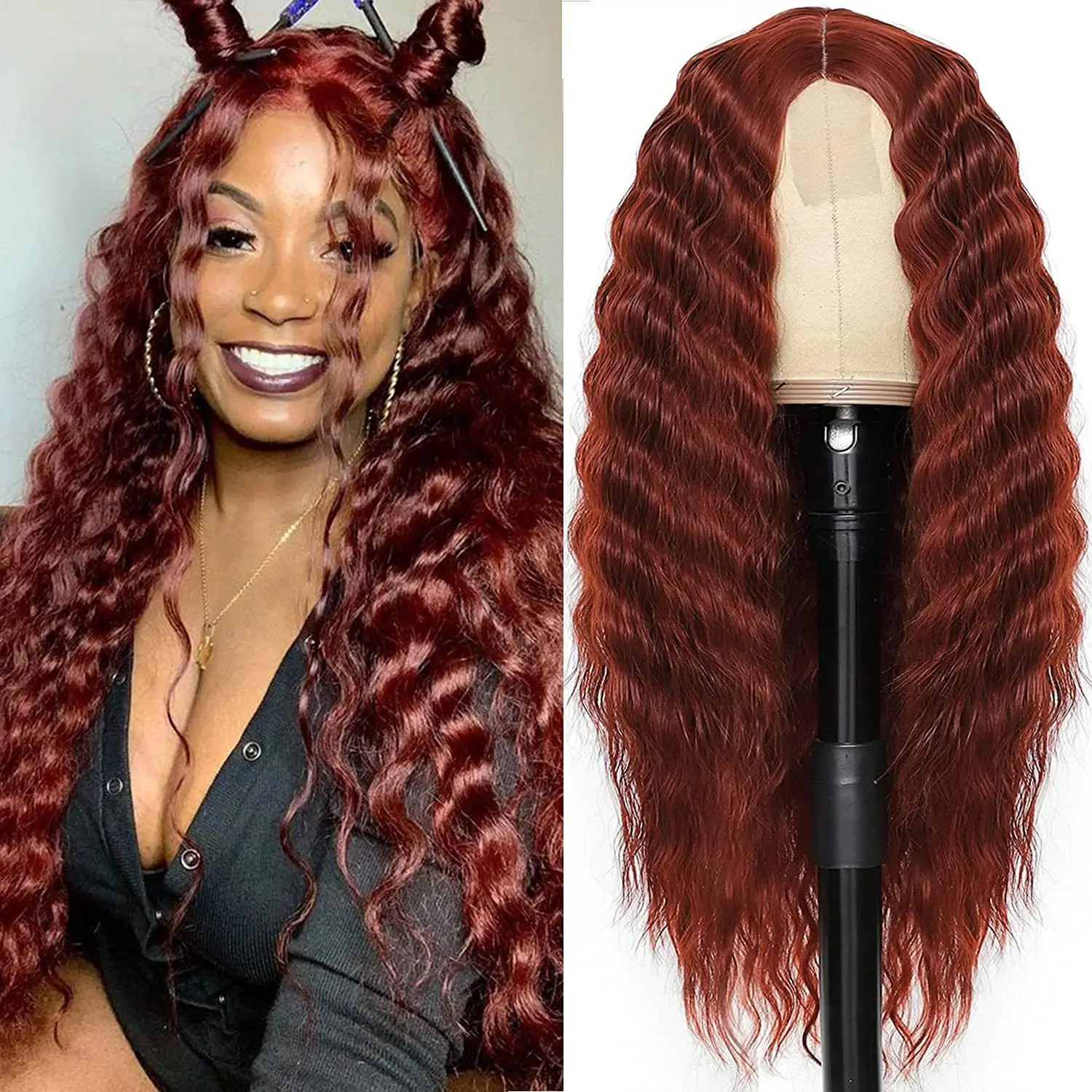 

Afro Kinky Curly Synthetic Lace Wigs for Black Women Burgundy Wine Red Loose Curly Wigs Glueless Heat Resistant Hair Wig