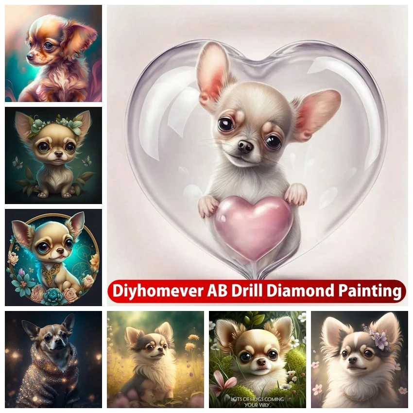 

Chihuahua Pet Dog 5D DIY AB Diamond Painting Embroidery Cross Stitch The Small Animals Mosaic Picture Handicraft Home Decor Gift