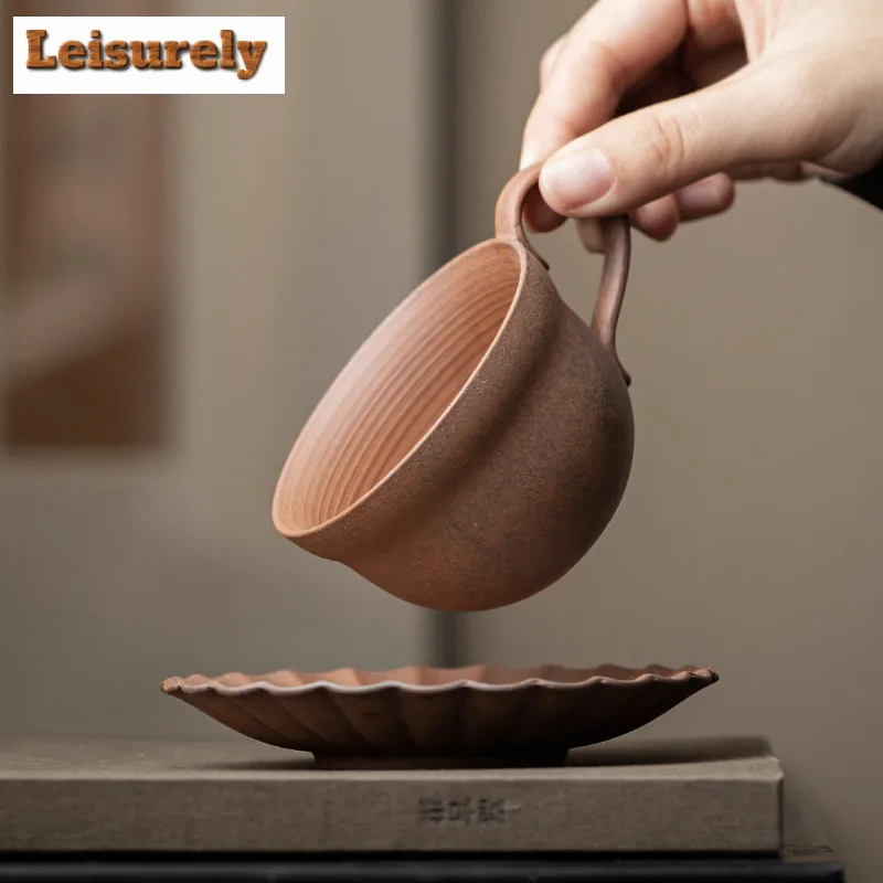 130ml Old Rock Mud Big Belly Coffee Mug With Plate Latte Cereal Mug Afternoon Tea Mug Beverage Bottle Cup Saucer Kit Tea Items