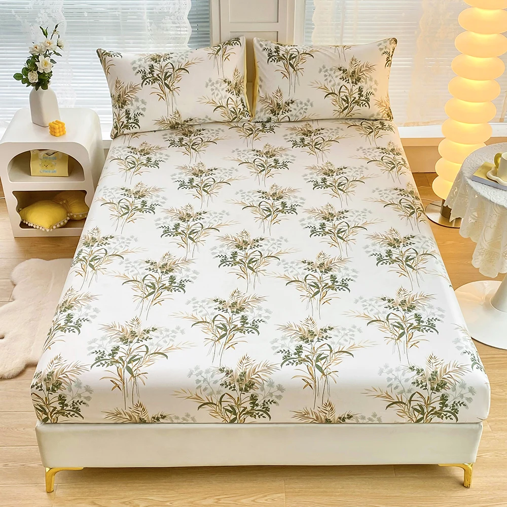 

spring autumn Classic Warm Flowers Bed Fitted Sheets Sabanas Elastic Mattress Cover Microfiber150*200*30cm,double single size