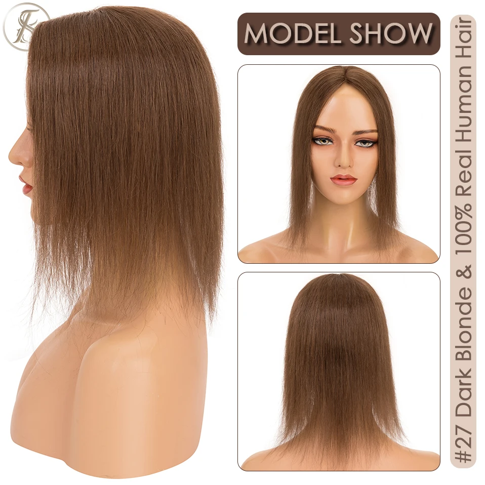 TESS Haaraufsätze, 5,1 x 15,2 cm, Damen-Topper, Hand, einzelner Knoten, braun, Naturhaar-Perücken, Clip-in-Echthaarverlängerungen, Spitzen-Haarteil – Detail 10