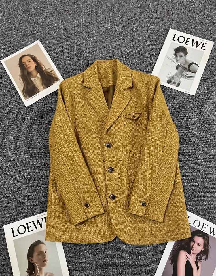

Autumn and winter women's casual solid color single breasted pocket decorative jacket