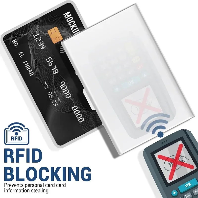 1개 카드 홀더 남성용 RFID 차단 알루미늄 메탈 슬림 지갑 머니 백 안티스캔 신용 카드 홀더 얇은 케이스 소형 남성 지갑