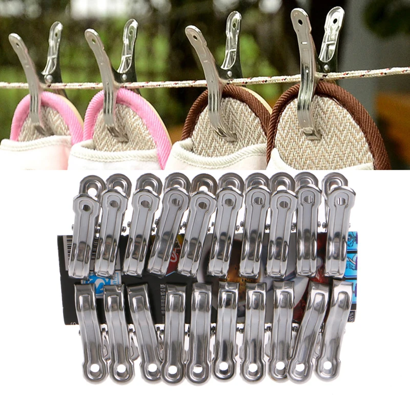 Clothes Clips 20 Pcs Stainless Steel Clothes Pegs Hanging Pins Laundry Windproof Clips