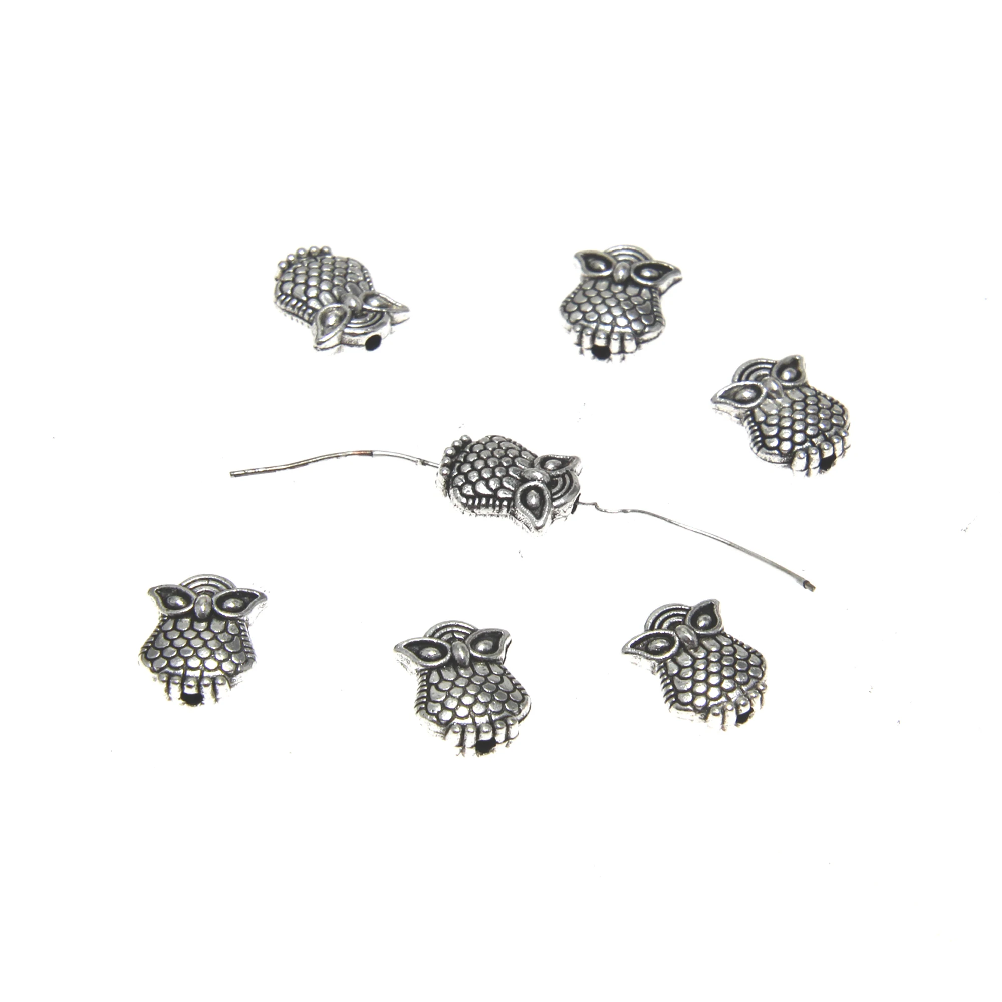 

50pcs/lot Silver Tone Owl Bead Charm Pendant for DIY Jewelry Making 10x8mm