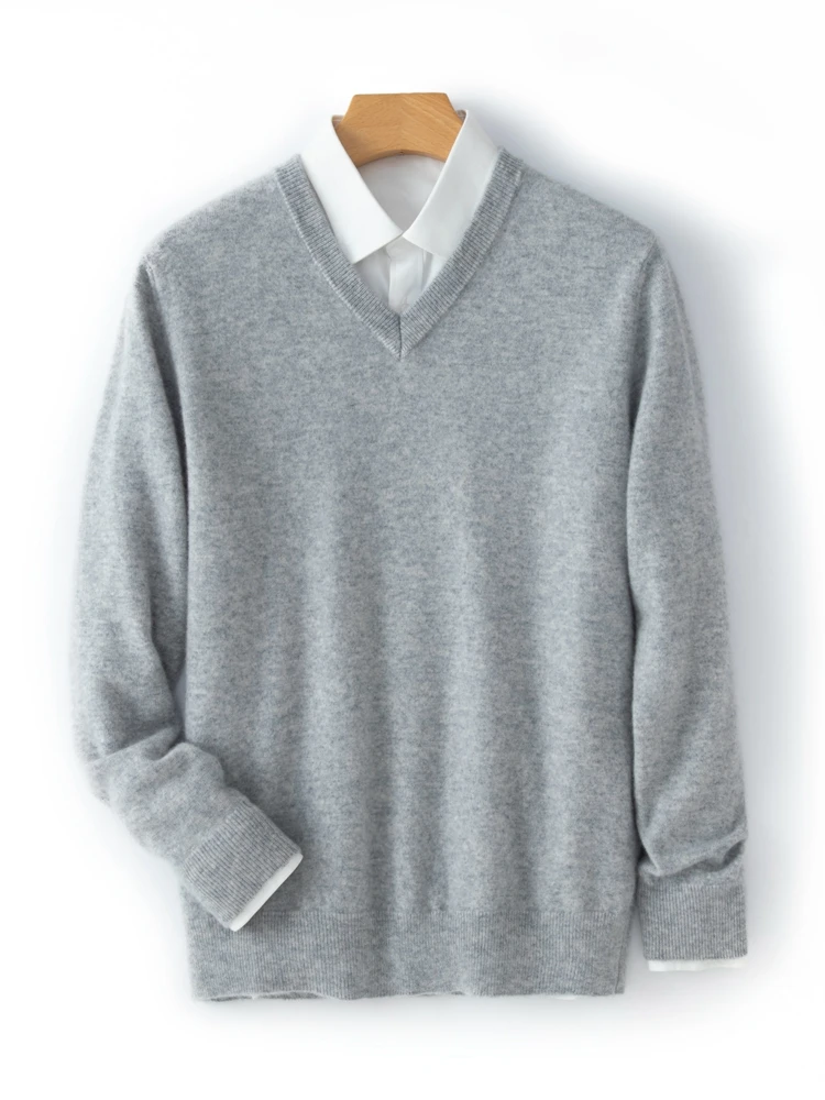 Classic 100% Cashmere Sweater Men V-neck Basic Pullovers Spring Autumn Winter Warm Comfy Cashmere Knitwear High Quality Tops ﻿ 6