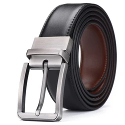 Luxury Genuine Leather Double - Sided Men's Belt with Retro Pin Buckle, Laser Engraved Design - Waist40 - 43inch (Black brown)