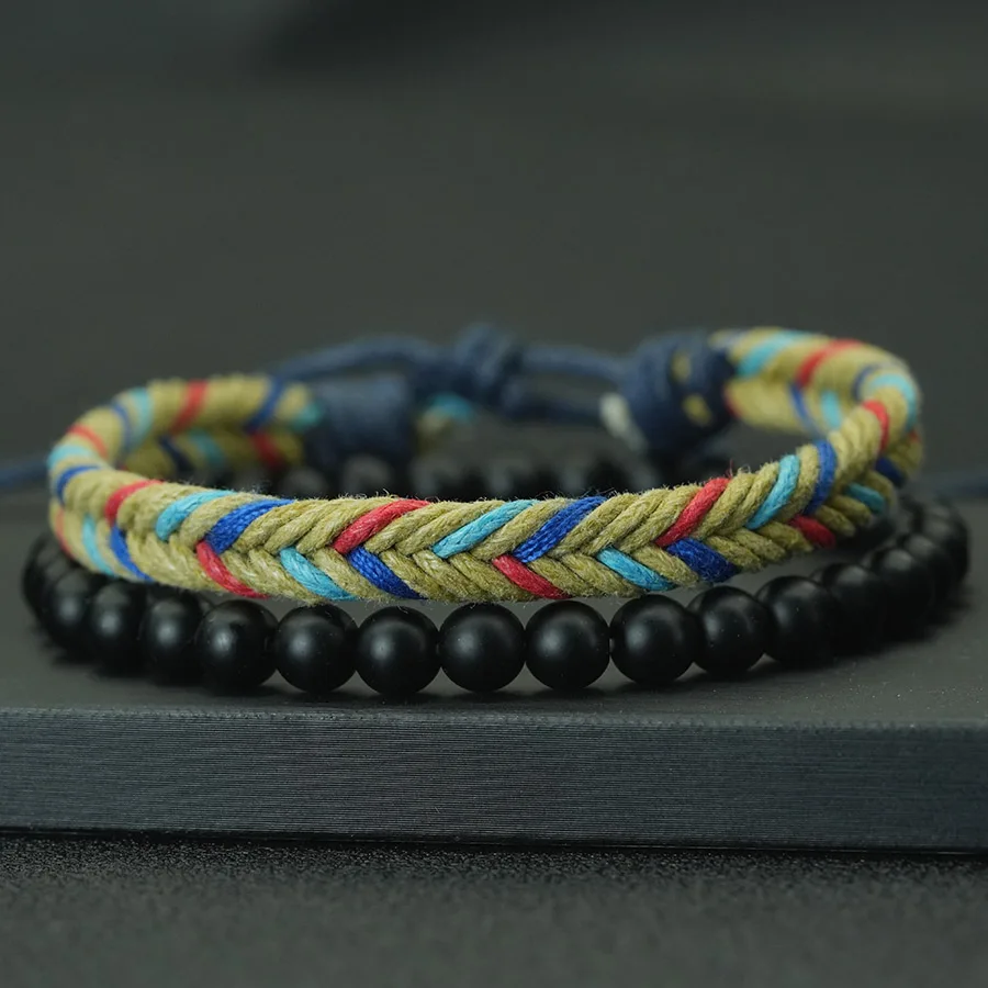 Handmade Braided String Charm Bracelet Set for Men