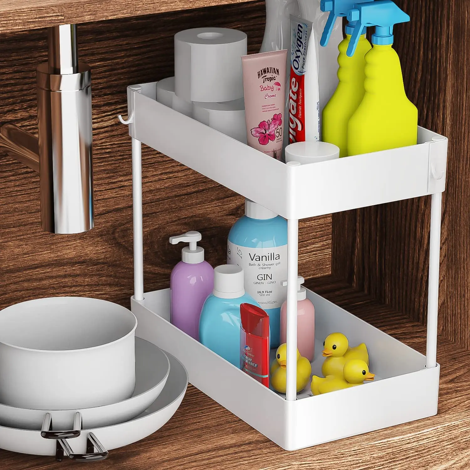 1/2 Pack Double Layer Under Sink Organizer Bathroom Under Sink Cabinet  Storage Multi-purpose Holder