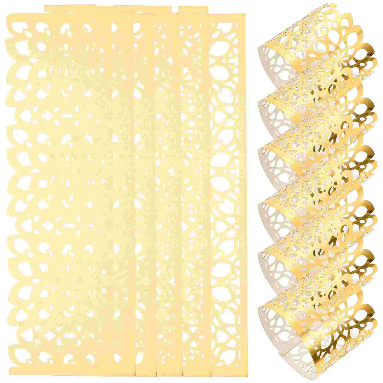 

Lace Flower Cut Paper Rings Napkin Holders Disposable Serviette Ring Wedding Christmas Party Dinner Table Gold Decoration