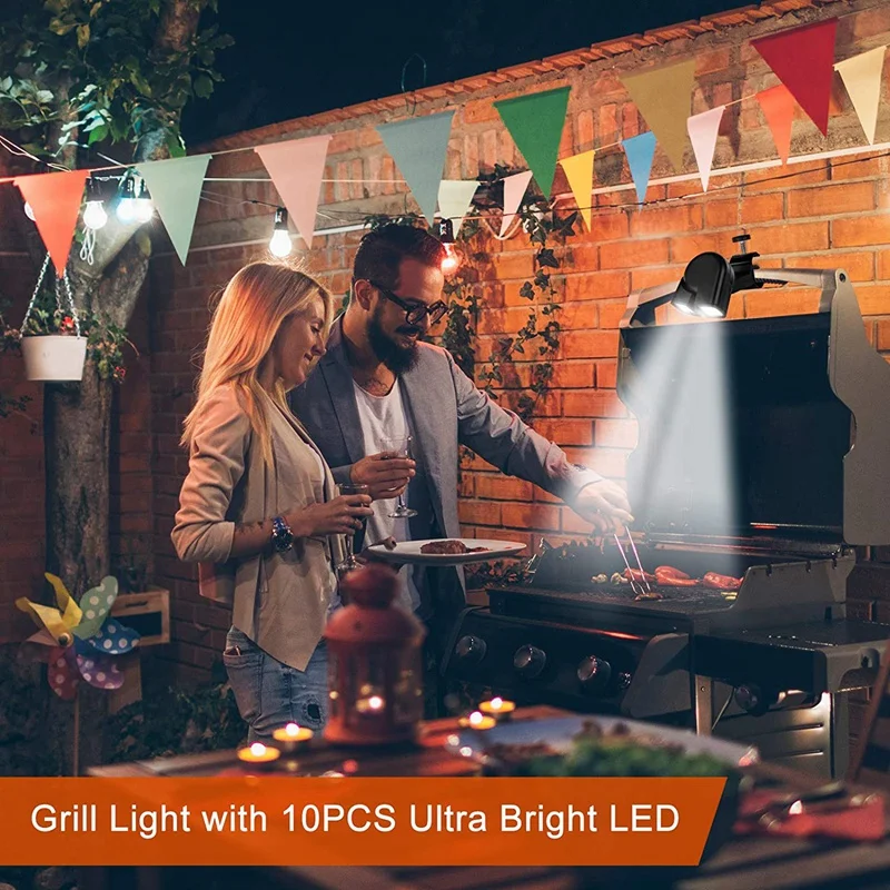 Grill Lights For BBQ Waterproof-Press Switch & 10 Super-Bright Barbecue Led Lamp Heat Resistant & Flexible Light