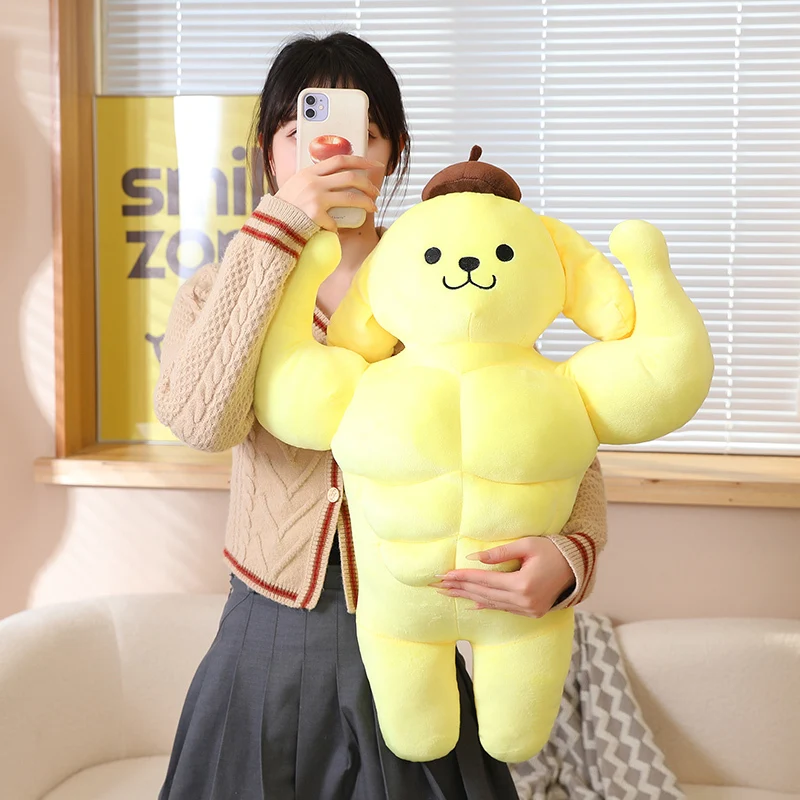 Sanrio Plush Funny Muscle Man Melody Kuromi Cinnamoroll Pom Pom Purin Stuffed Doll Kawaii Room