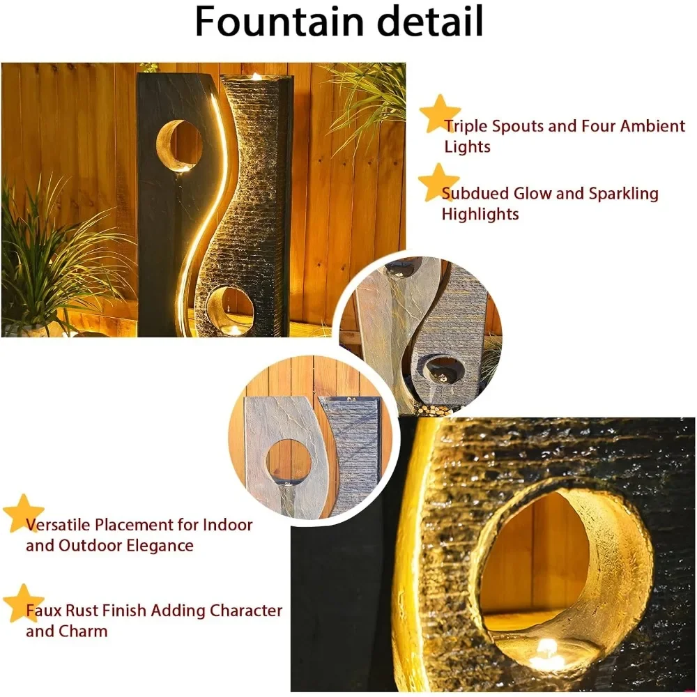 47 inches Water Fountain Outdoor Garden-Waterfall Indoor Modern Large Freestanding Water Feature Fountains Faux Rust Finish