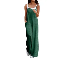 Female Summer Solid Color Loose Streetwear Casual Overalls Jumpsuits Adjustable Straps Sleeveless Cute Comfy Rompers With Pocket - Image 4