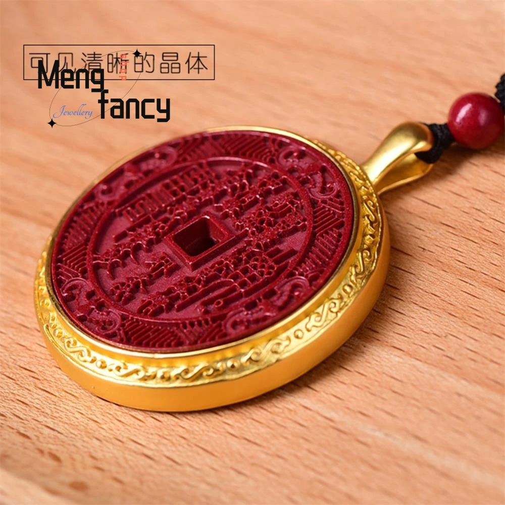High Content Cinnabar Gold Plated Inlaid A Three-Dimensional Engraved Mountain Ghost Coin Pendant Exquisite Fashion Fine Jewelry