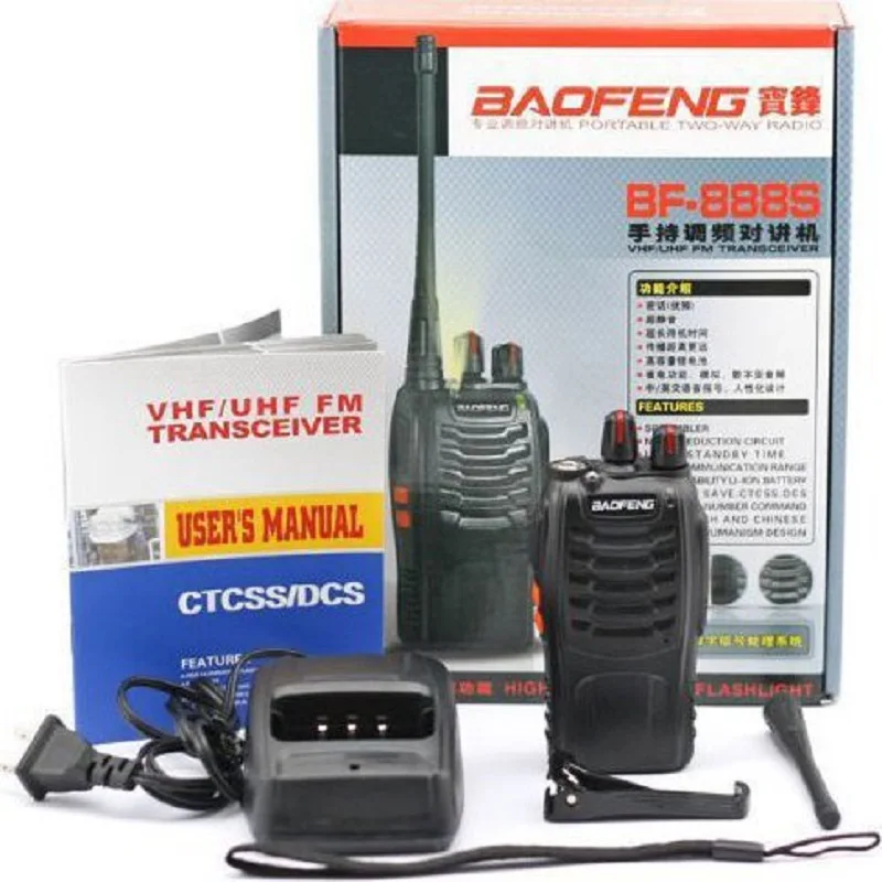 2 Pcs Baofeng 888s Two Way Radio ham UHF Transicver 400~480Mhz & PTT Headset 16CH 5W  2 QTY Handheld Interphone walkie talkie range Walkie Talkie