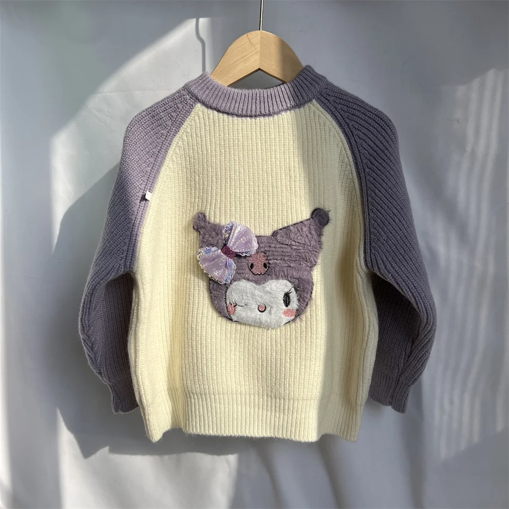 

Детский свитер, милый фиолетовый утепленный высококачественный вязаный свитер Kuromi для девочек