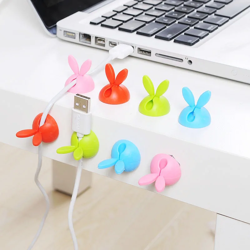 4Pcs Cute Bunny Cable Holders Cable Clips Self Adhesive Cable Manager Desk Phone Charger Cable Earphones Wire Winder Holder 4