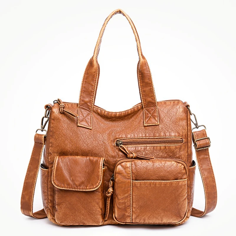 

Multi Pocket Luxury Soft PU Leather Shoulder Bags for Women Large Capacity Shopping Crossbody Hobo Bags European Tote Handbag