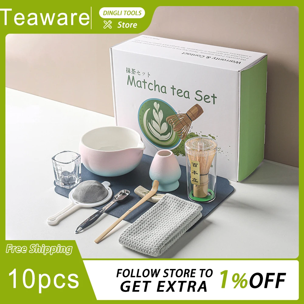 10pcs/set Matcha White Tea Whisk Teaware Japanese Ceremony Bamboo Chasen Tea Tool Brush Exquisite Matcha Kit Teawares