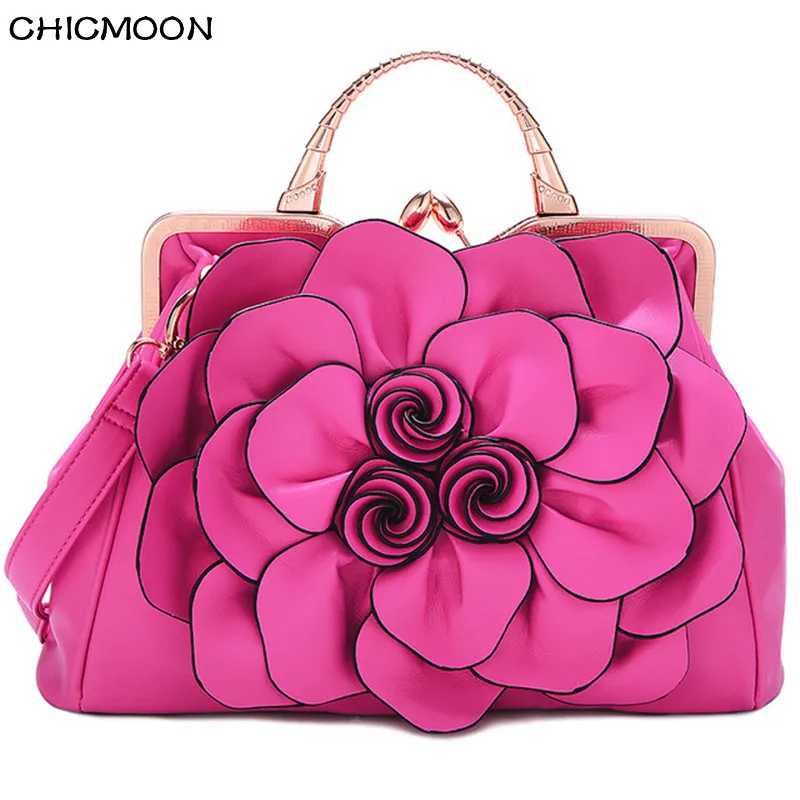 Brand New Rose Flower Fashion Evening Bag Ladies Luxury Leather Women
