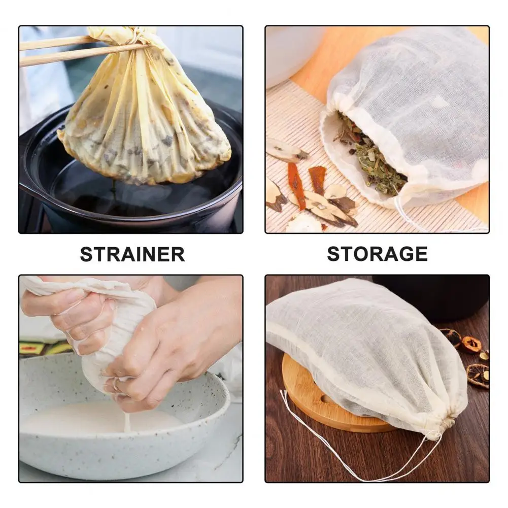 UTENEW 10 Pack Strainer Bags Reusable Soup Socks Kitchen Food Straining  Cloth Bag Linen Cotton Mesh Spice Filter Bag with Drawstrings