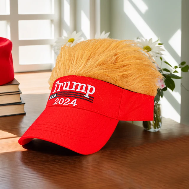 Trump 2024 Hat with Hair Summer Sun Hat Funny Sun Protection Hat Adjustable Wigs Half Hat Breathable for Outdoor Sports 3