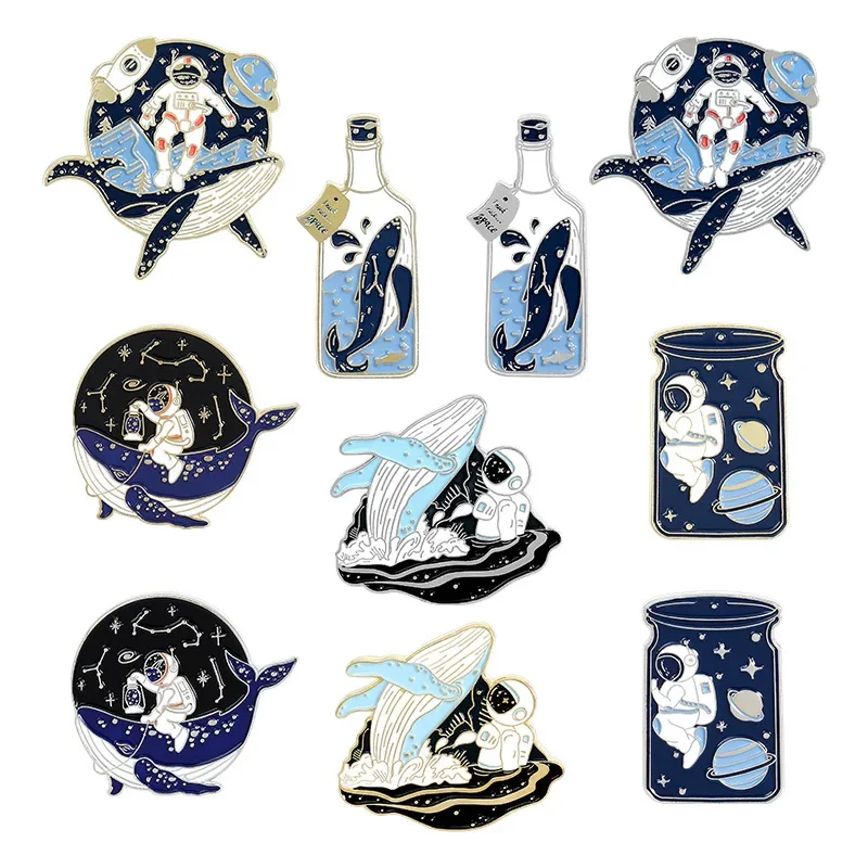 

Originality Badge Metal Stainless Steel Astronaut Whale Series Pin Design Individuation Cartoon Brooch Gift Blue Animal for Girl