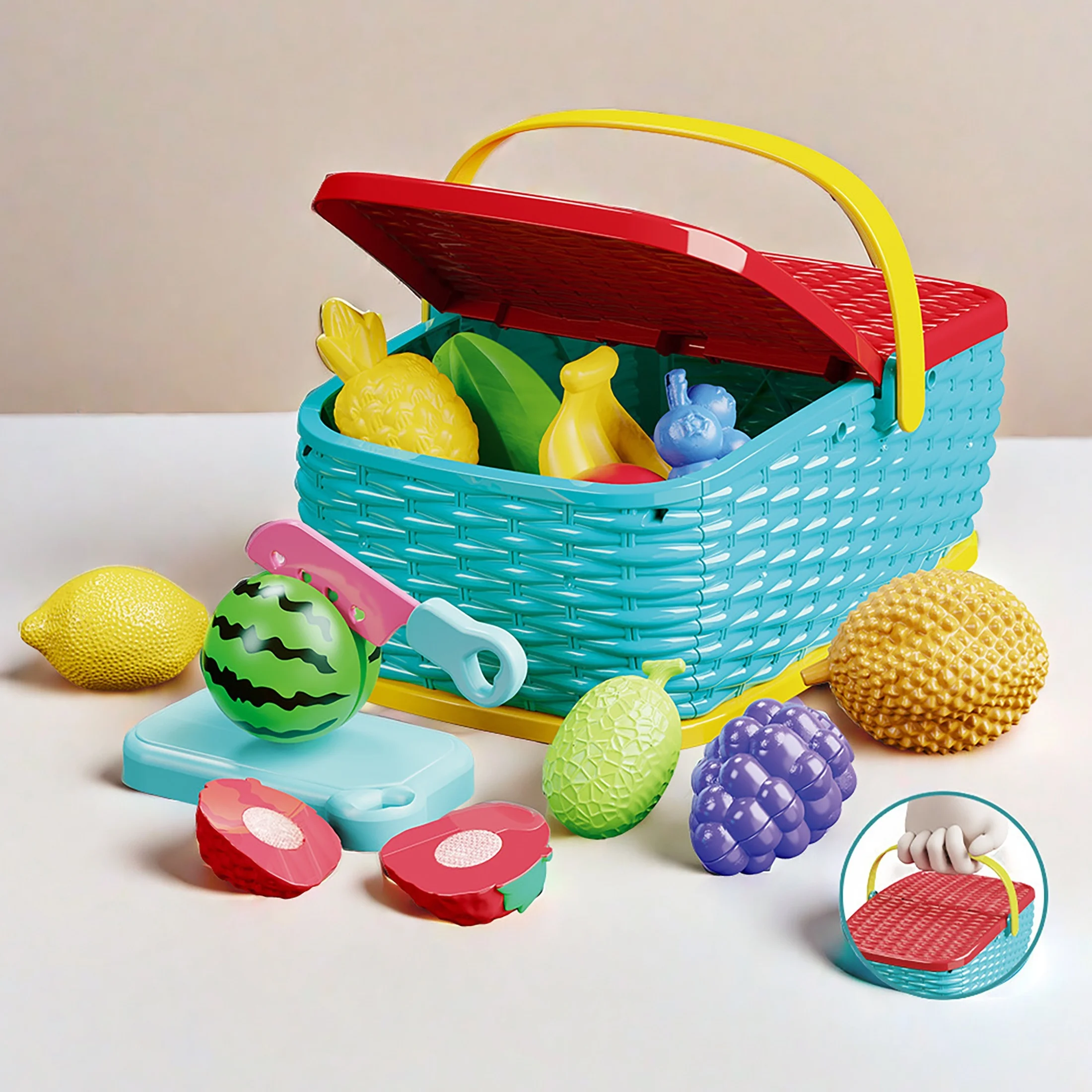 Simulation Kitchen Fruit, Camping Portable Picnic Basket Play House Toy, kids kitchen , for girls kitchen set  supermarket 6