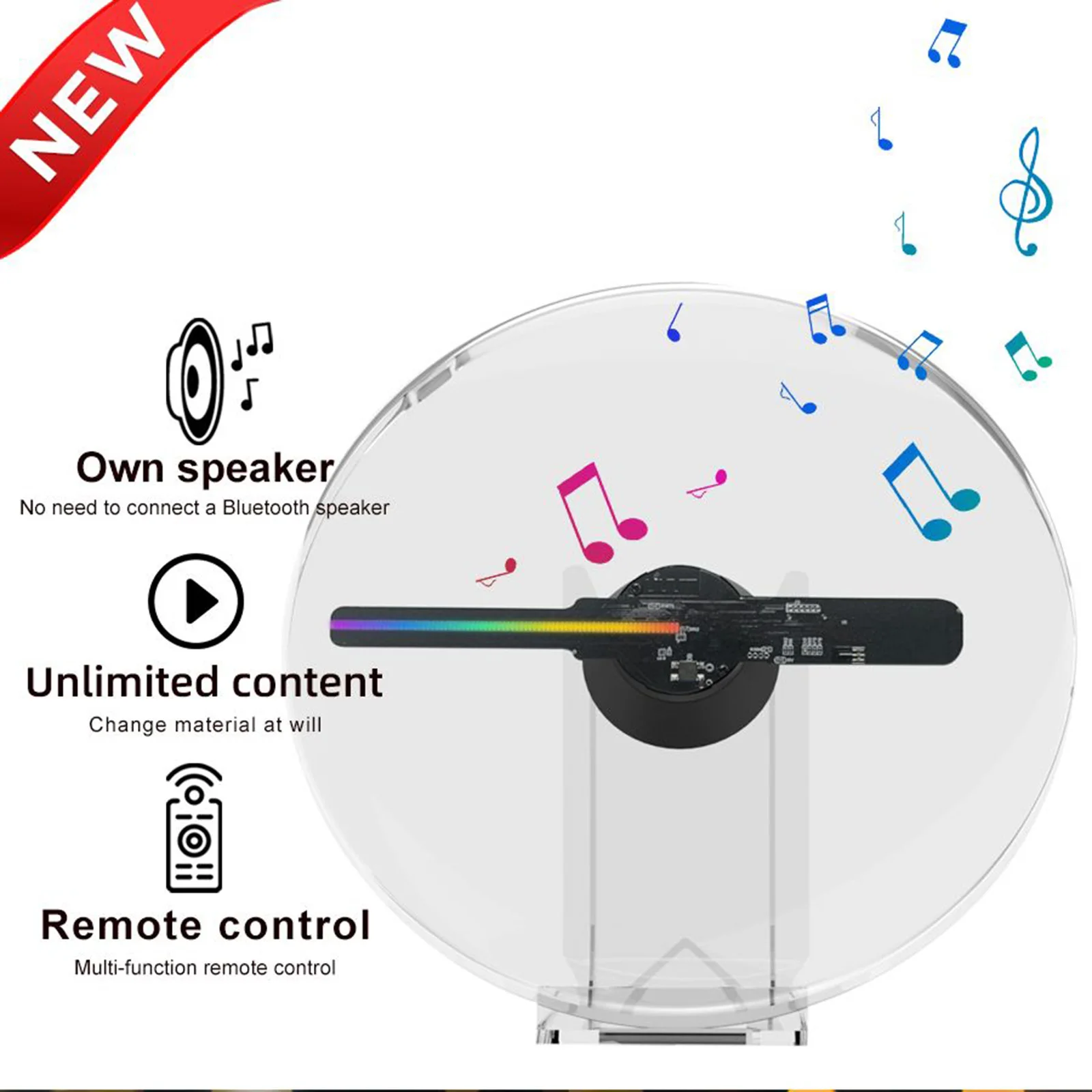 3D Holographic Projector 20Cm Desktop Fan Holographic Advertising Machine with Image Music Audio Playback Holographic Projector