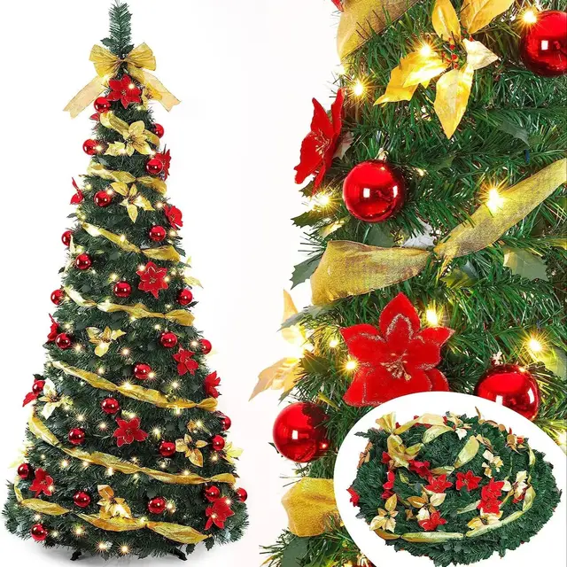New120-210cm Foldable Christmas tree Pre-Decorated Christmas Tree Pop-Up Festive Decoration Home Decor Portable Christmas Tree 1