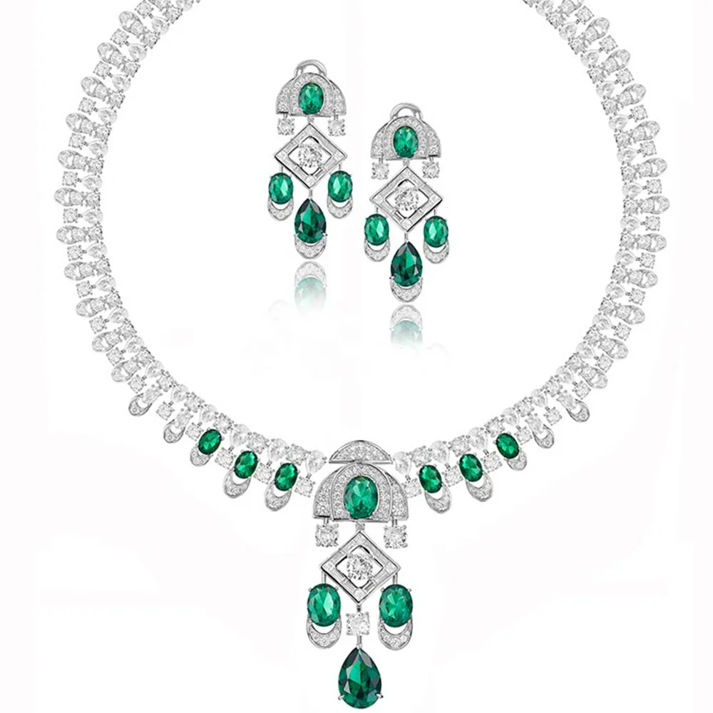 Luxury 18K Silver Gold Plated Emerald Green Crystal Stone Zircon Tear Drop Large Earrings Necklace Wedding Jewelry Set Women подвесная люстра ambiente benisa 2226 3 wp tear drop