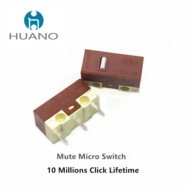 HUANO-microinterruptor de larga vida, 80 millones de clics, carcasa azul, punto blanco/azul/rosa, ratón de ordenador, botón de 3 pines, interruptor silencioso, 10 unidades por lote