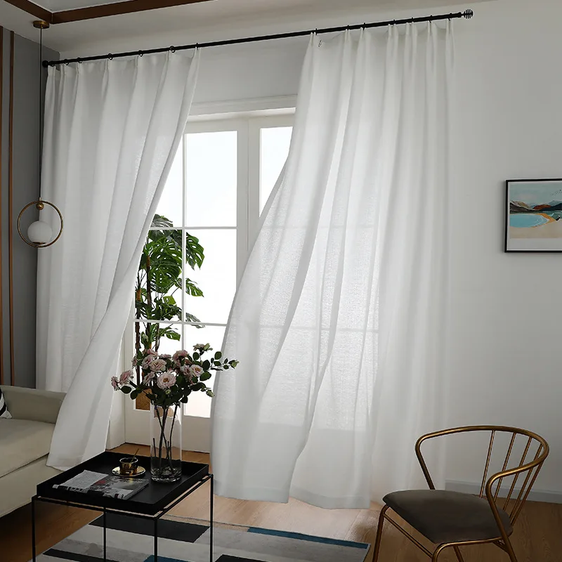 

Thickened Light-transmitting Impenetrable Living Room Curtain White Gauze Modern Minimalist Home Decor Screens Sheer Curtains