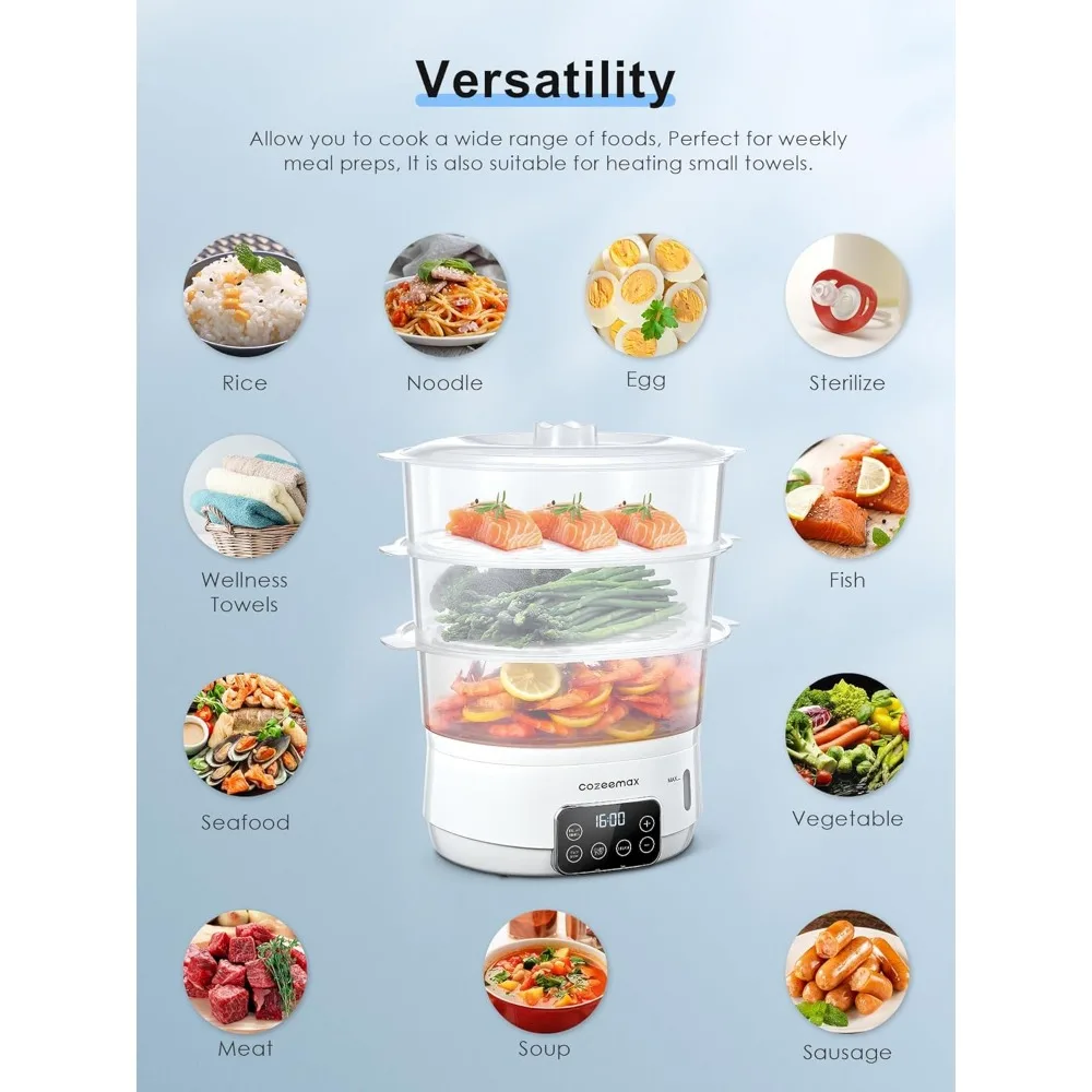 Electric Food Steamer, 13.7QT Digital Vegetable Steamer 800W with 3 Tiers BPA Free, Auto Shut-off, Boil Dry Protection 4