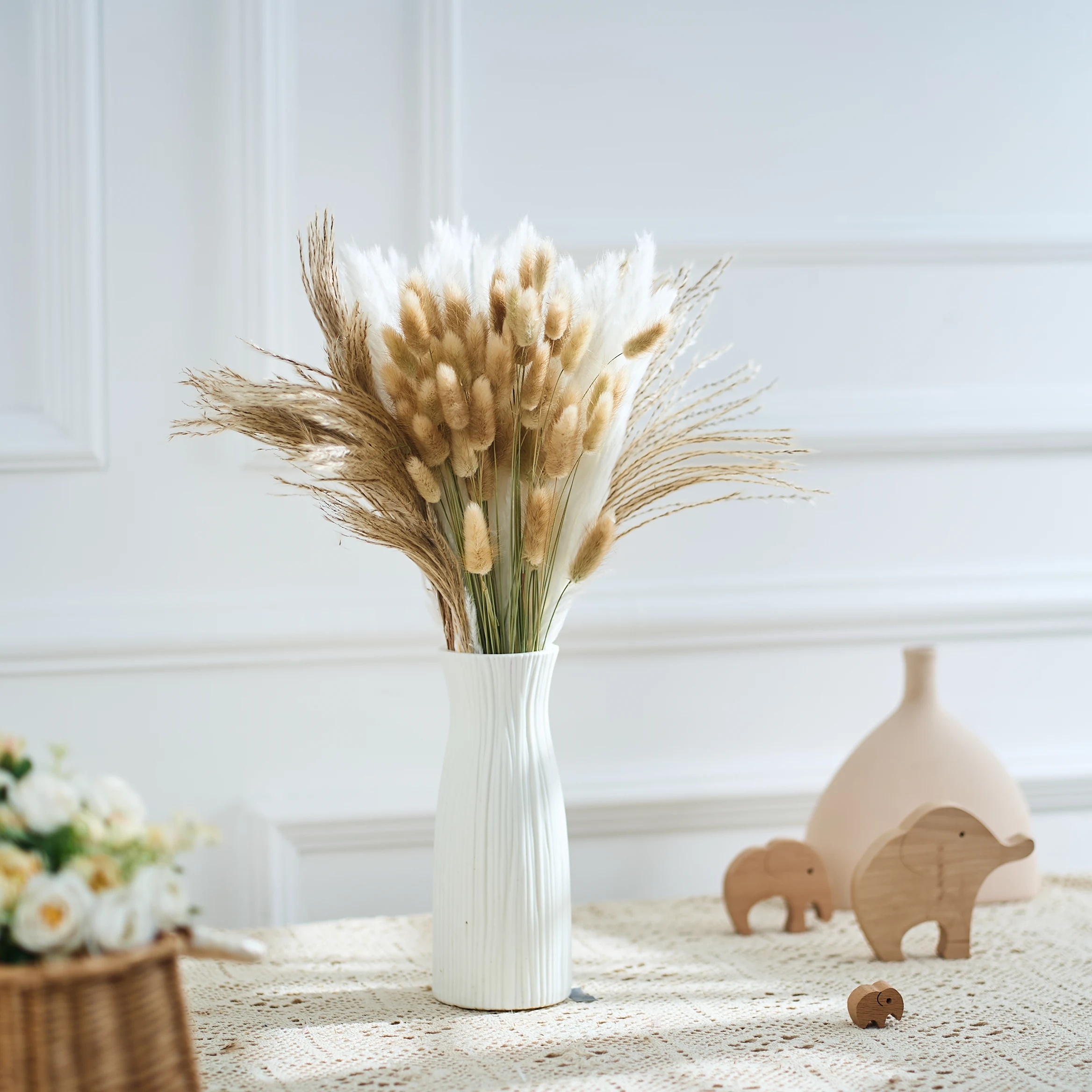 

100Pcs Bunny Tails Dried Flowers Pampas Grass Mix Home Cake Decor Rabbit Tails Bouquet for Boho Style Table Christmas Decoration