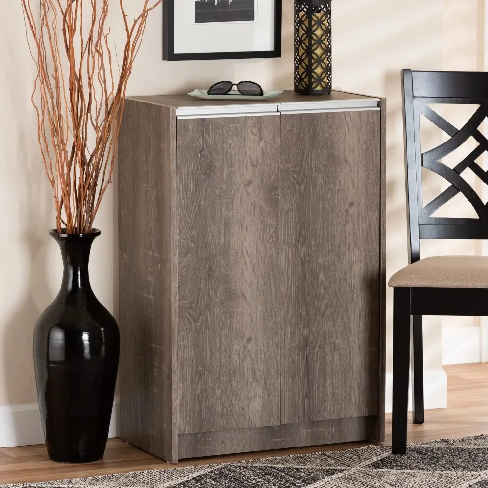 

Shoes Storage Cabinet, Langston Weathered Oak Finished Wood 2-Door Shoe Cabinet, Shoe Rack Organizer Shoes Rack