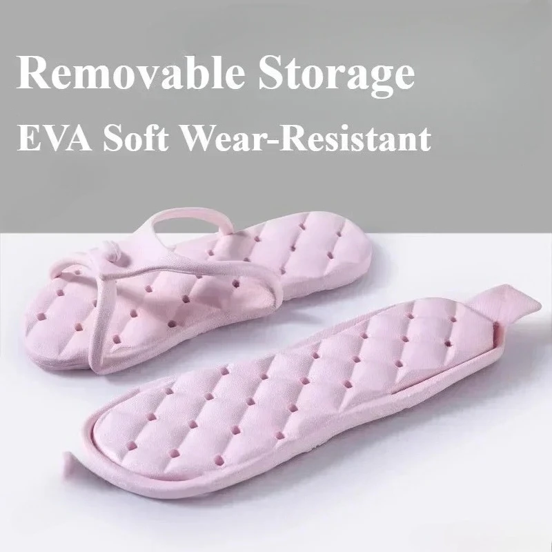 New Travel Portable Folding Slippers for Men Women Solid Color Lightweight Nonslip Flip-Flops Removable Soft Home Slippers