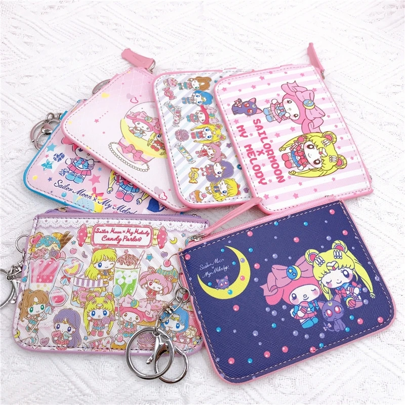 Sanrio Hello Kitty Coin Purse My Melody Bag Kawaii Wallet Anime Pompom Purin Cinnamoroll Card Holder Children Pu Wallet Gifts