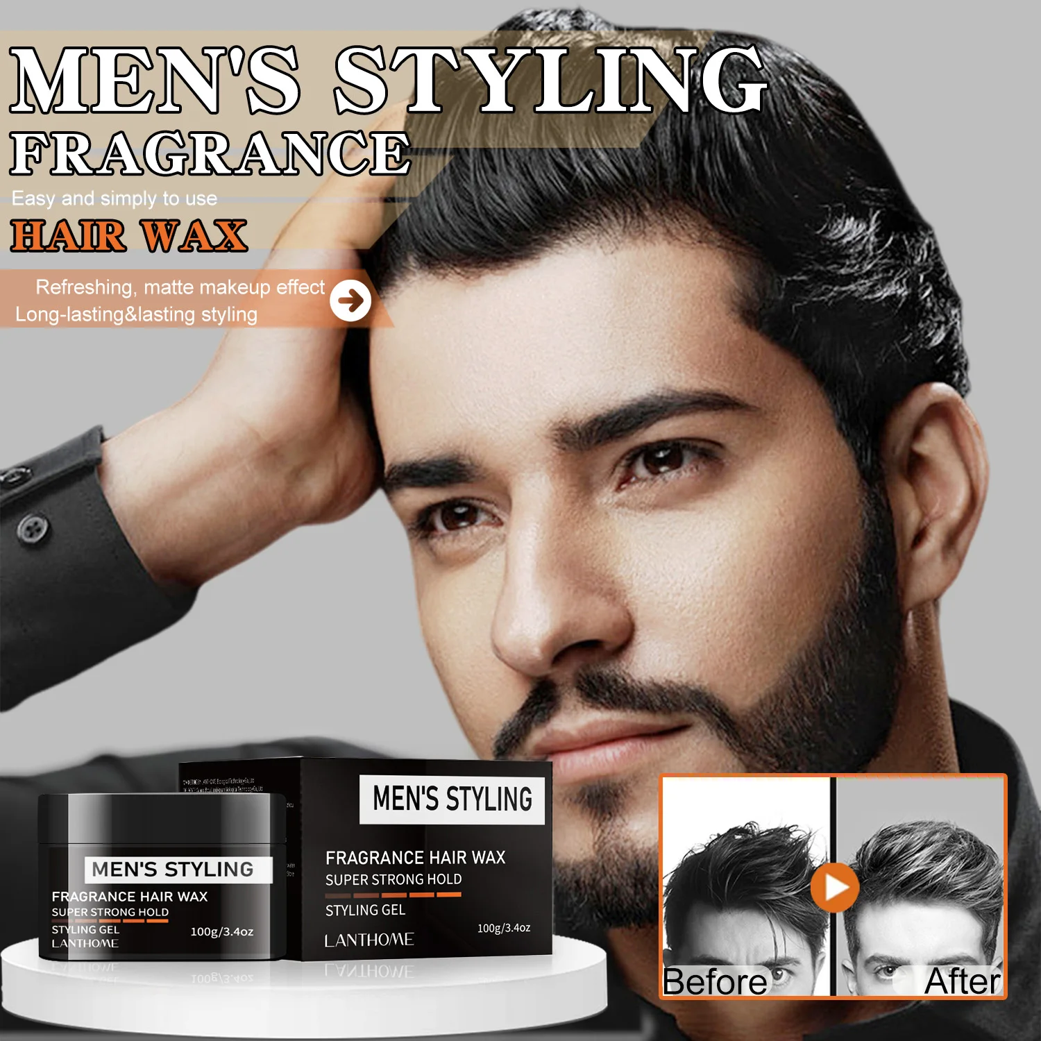 Men Strong Hold Hair Wax for Perfect Hair Styling Long-Lasting Styling Effect Hair Balsam Oil Wax for Hair Styling Edge Control