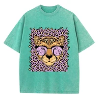 Vintage Womens Acid Wash T-Shirts Leopard Cartoons Printing Tees Crewneck Cotton Oversize Short Sleeve Fashion Female Clothes - Image 5
